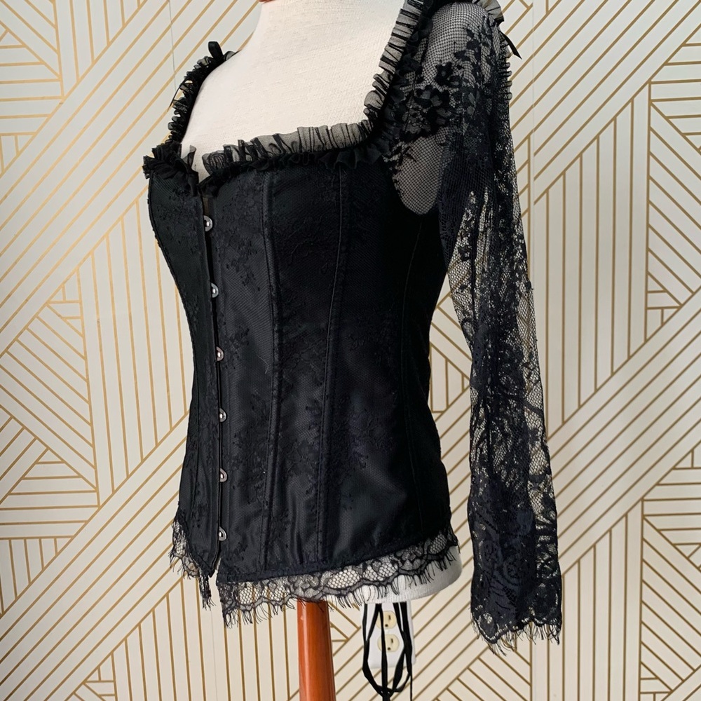 Black Lace Corset Long sleeves Lace Whimsigoth grunge alternative whimsy goth L
